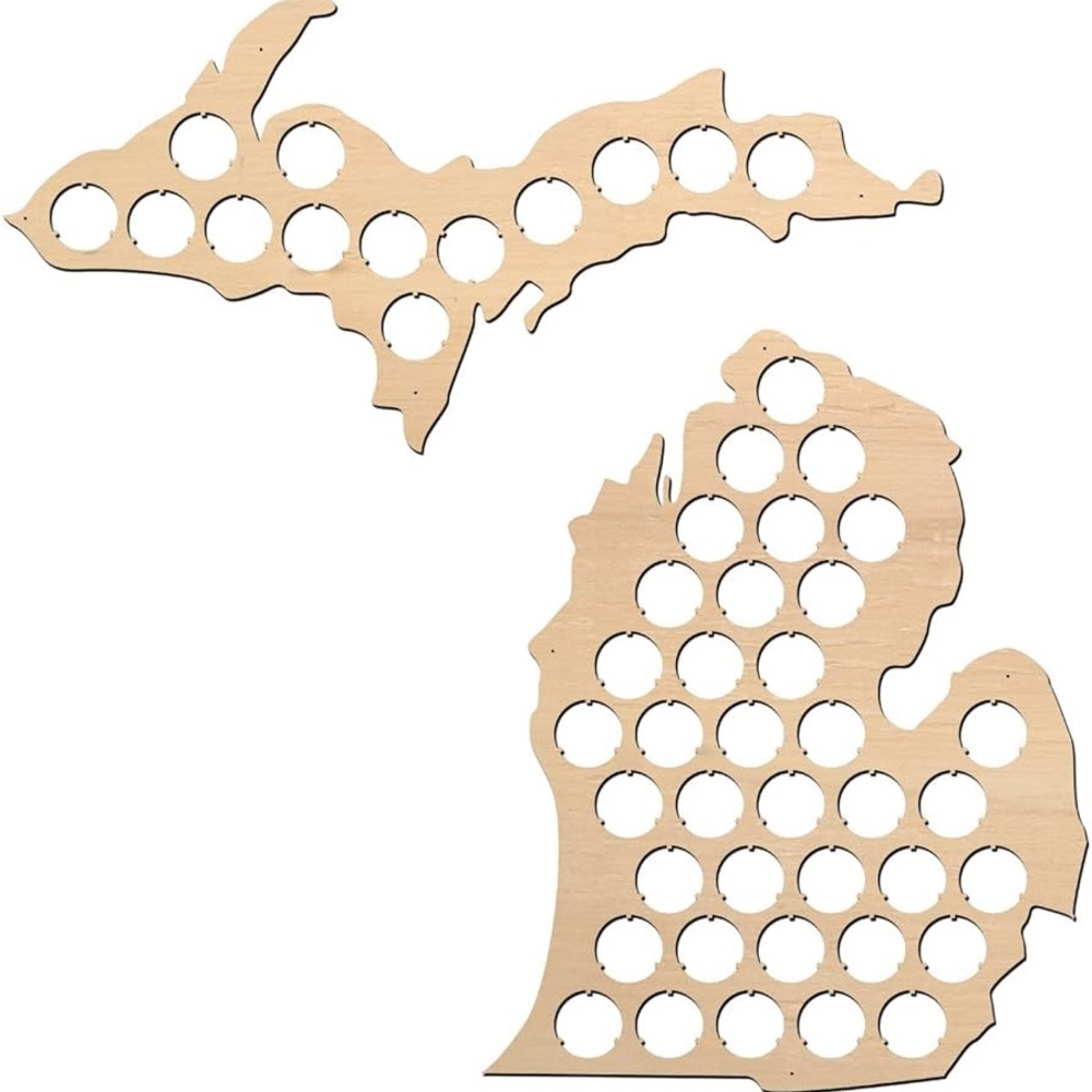 Wooden Michigan Beer Cap Map